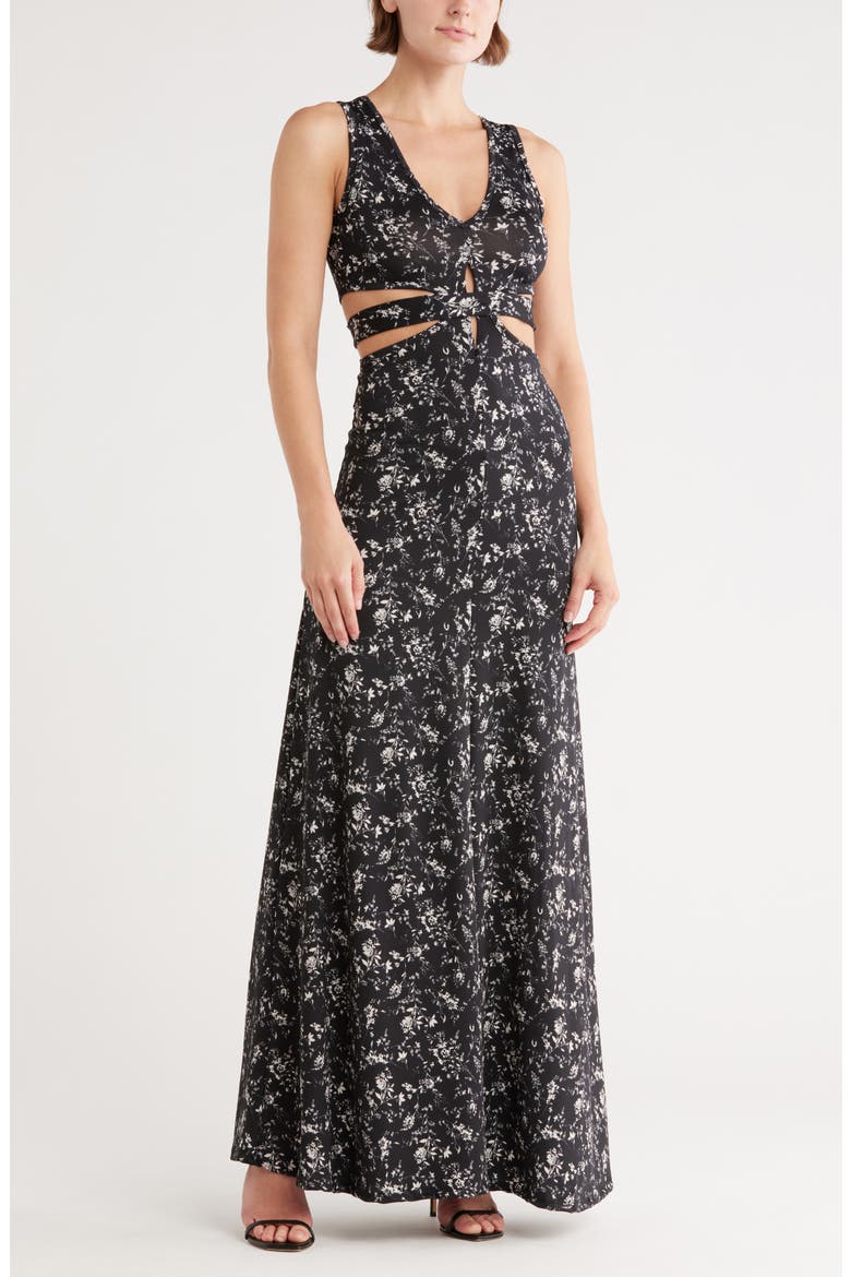 Cutout Maxi Dress, Main, color, BLACK WHITE LILLIES