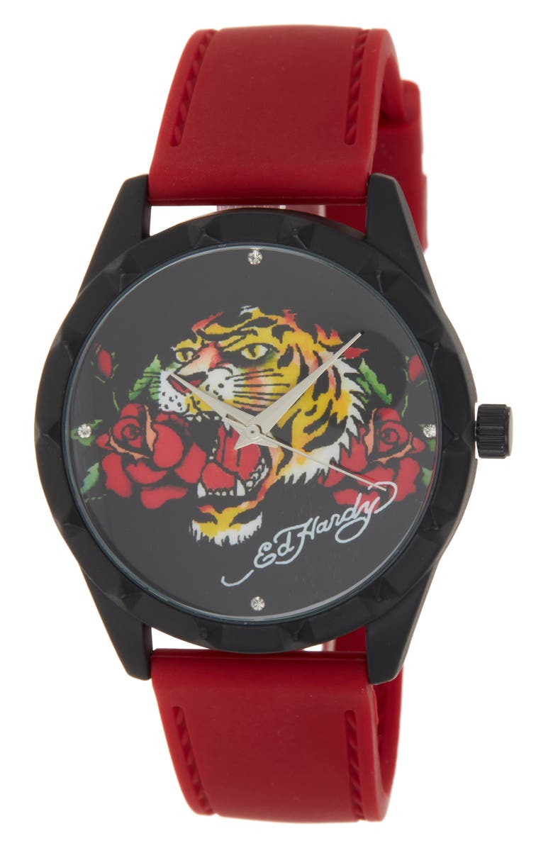Ed Hardy x Ed Hardy Silicone Strap Watch, 40mm, Main, color,