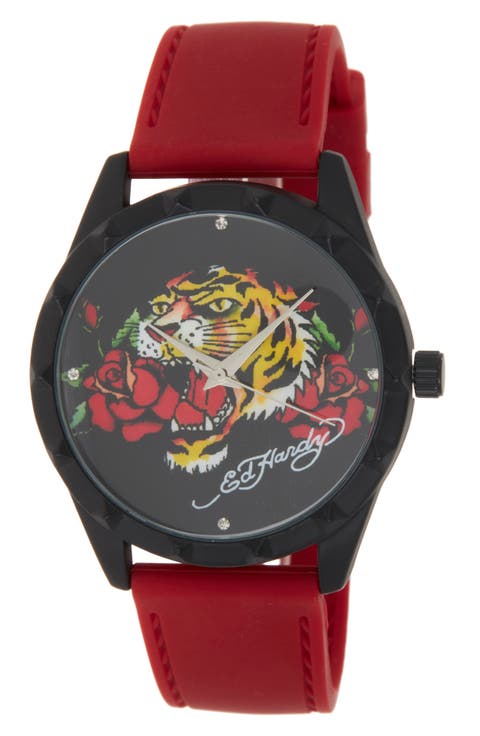 x Ed Hardy Silicone Strap Watch, 40mm