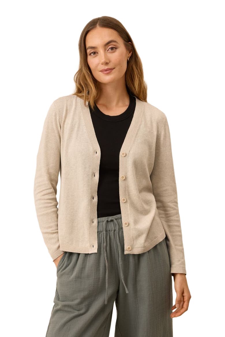Organic Classic Fine Knit V-Neck Cardigan, Alternate, color, Sandshell Heather