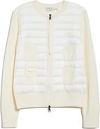 Moncler Mixed Media Quilt Front Wool Cardigan