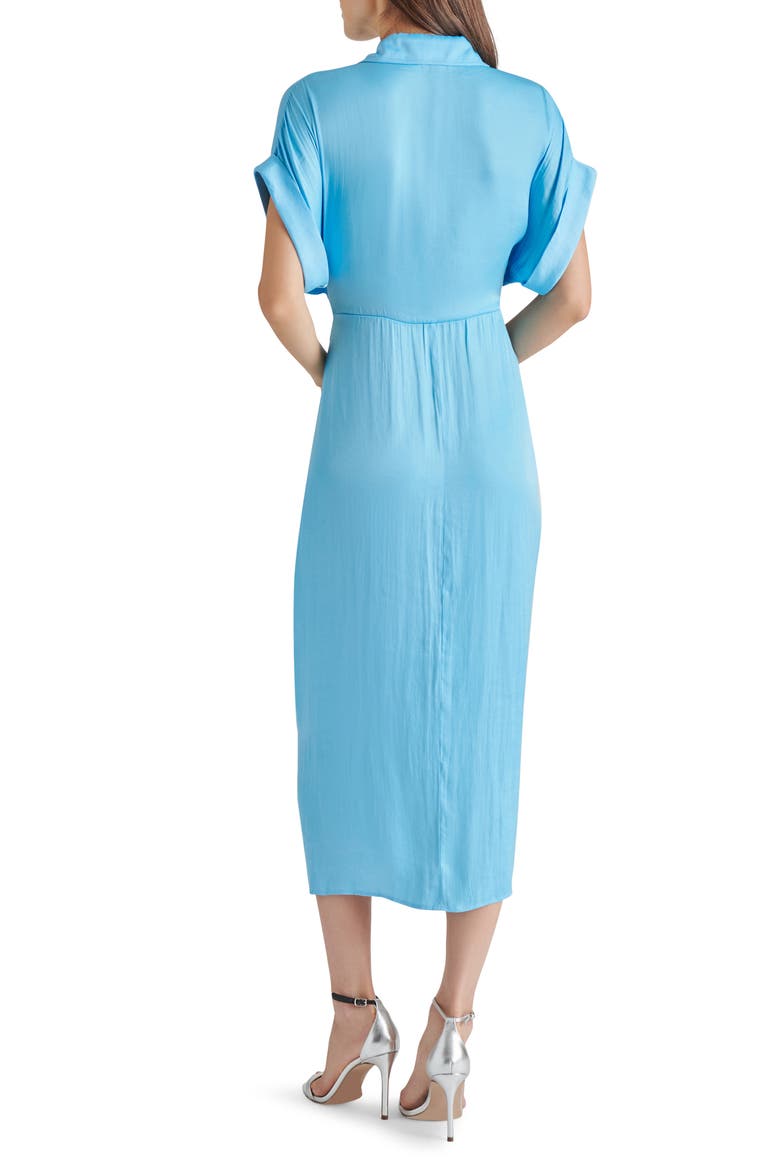 Tori Tie Waist Satin Midi Shirtdress, Alternate, color, INDIGO