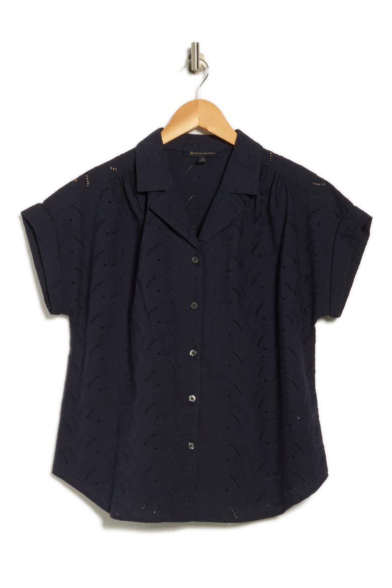 Paisley Eyelet Cotton Poplin Camp Shirt, Alternate, color, NAVY BLAZER
