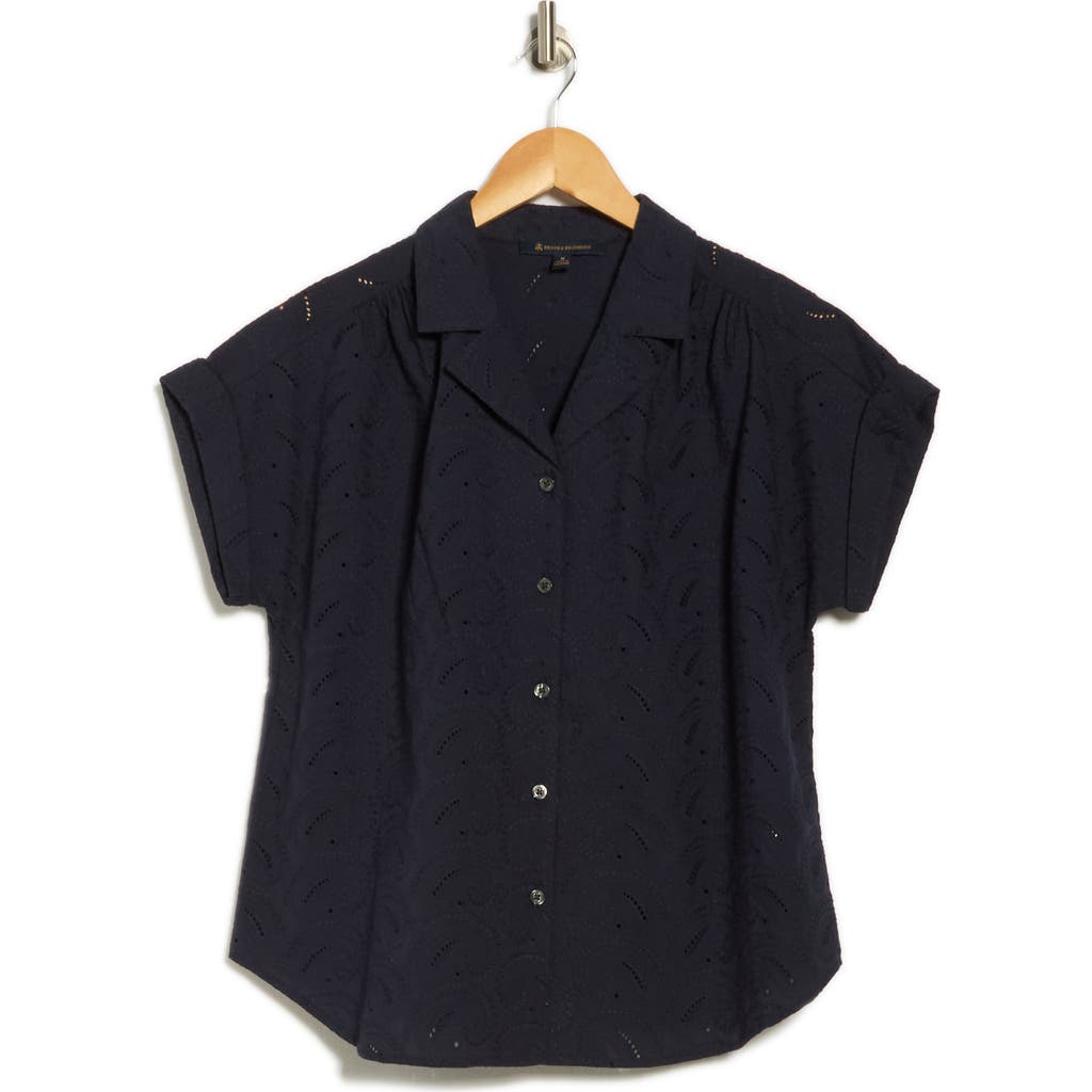 Brooks Brothers Paisley Eyelet Cotton Poplin Camp Shirt In Blue