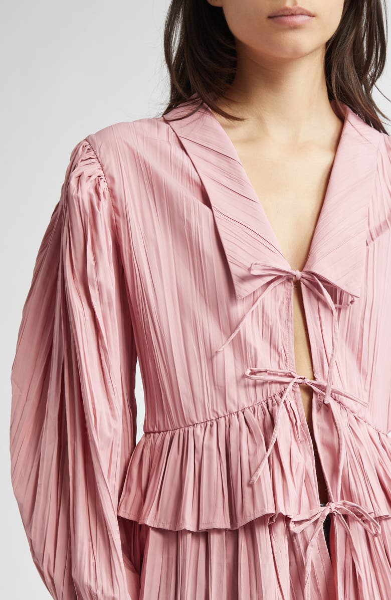 Stine Goya Plissé Tie Front Balloon Sleeve Top, Alternate, color, Pink Nectar