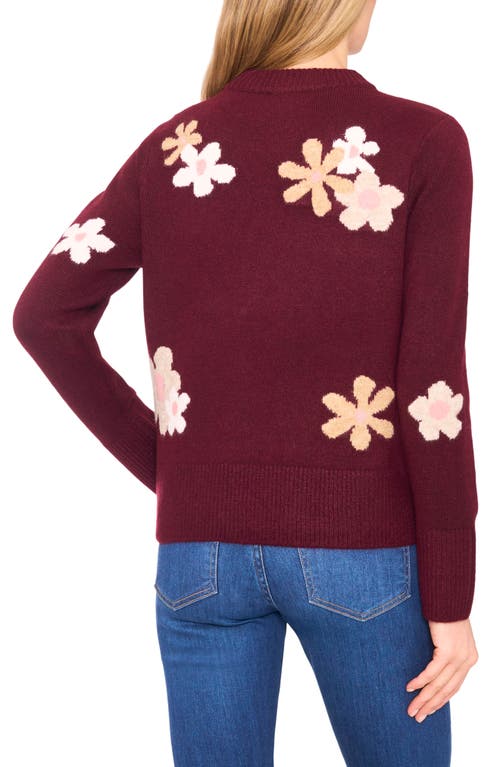 Cece Floral Crewneck Sweater In Burgundy