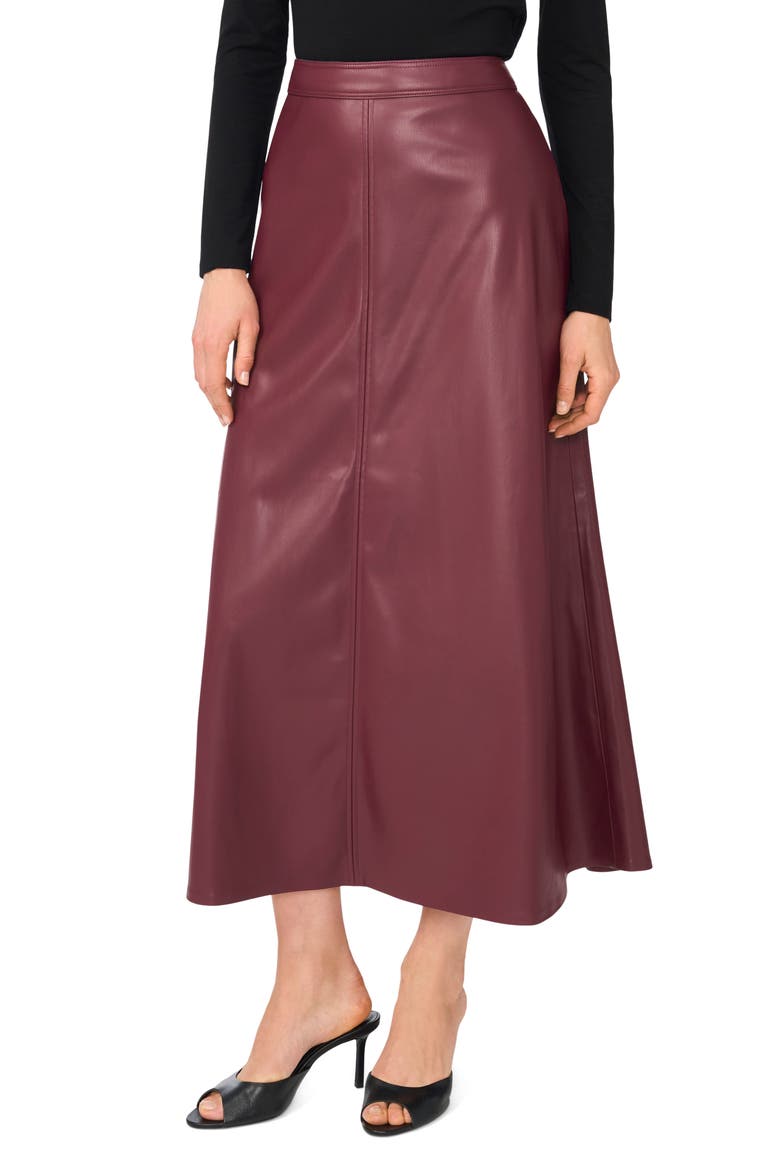 Faux Leather A-Line Maxi Skirt, Main, color, CRISP MERLOT