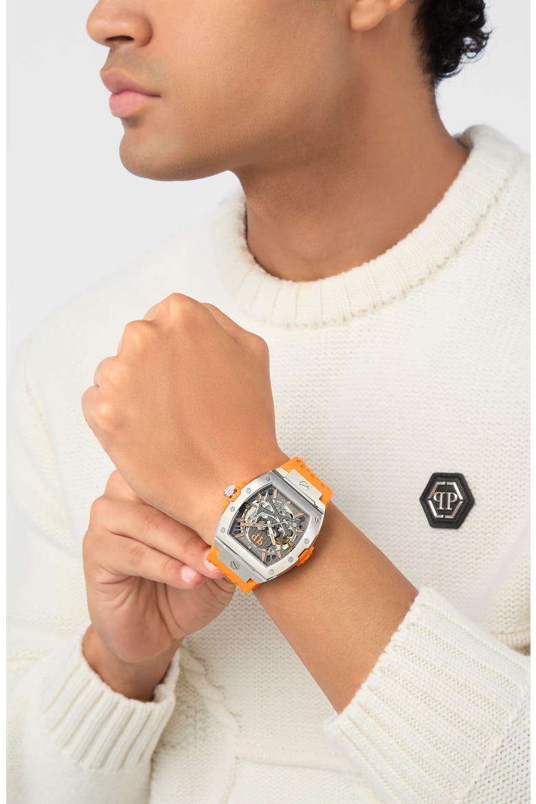 The $keleton Limited Edition Silicone Strap Watch, 44mm, Alternate, color, STAINLESS STEEL