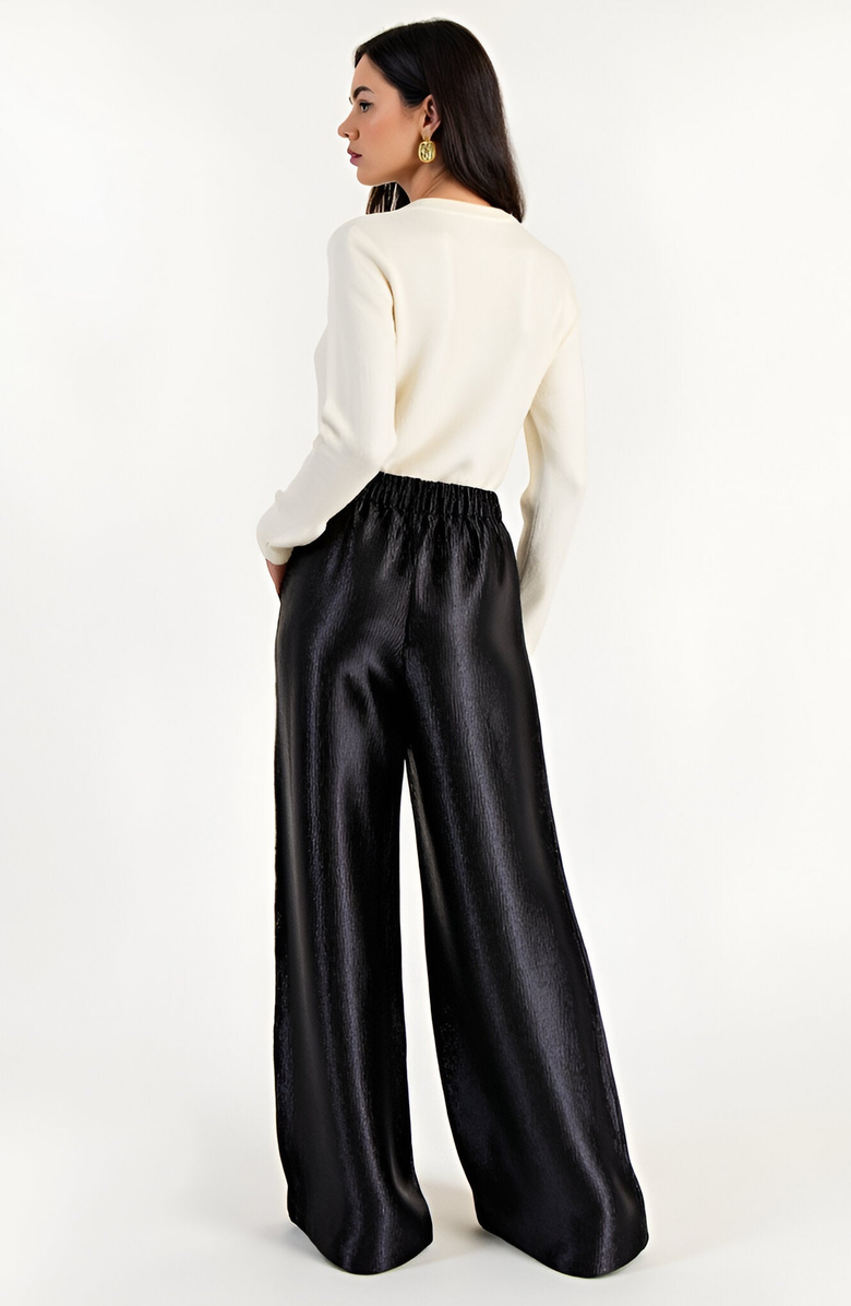 Modenaire Wide Leg Satin Pants with Elastic Waist and Flowing Full-Length Fit, Alternate, color,