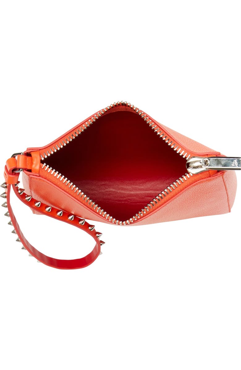 Christian Louboutin Mini Cabata Soft Leather Pouch, Alternate, color, Magma/ Silver