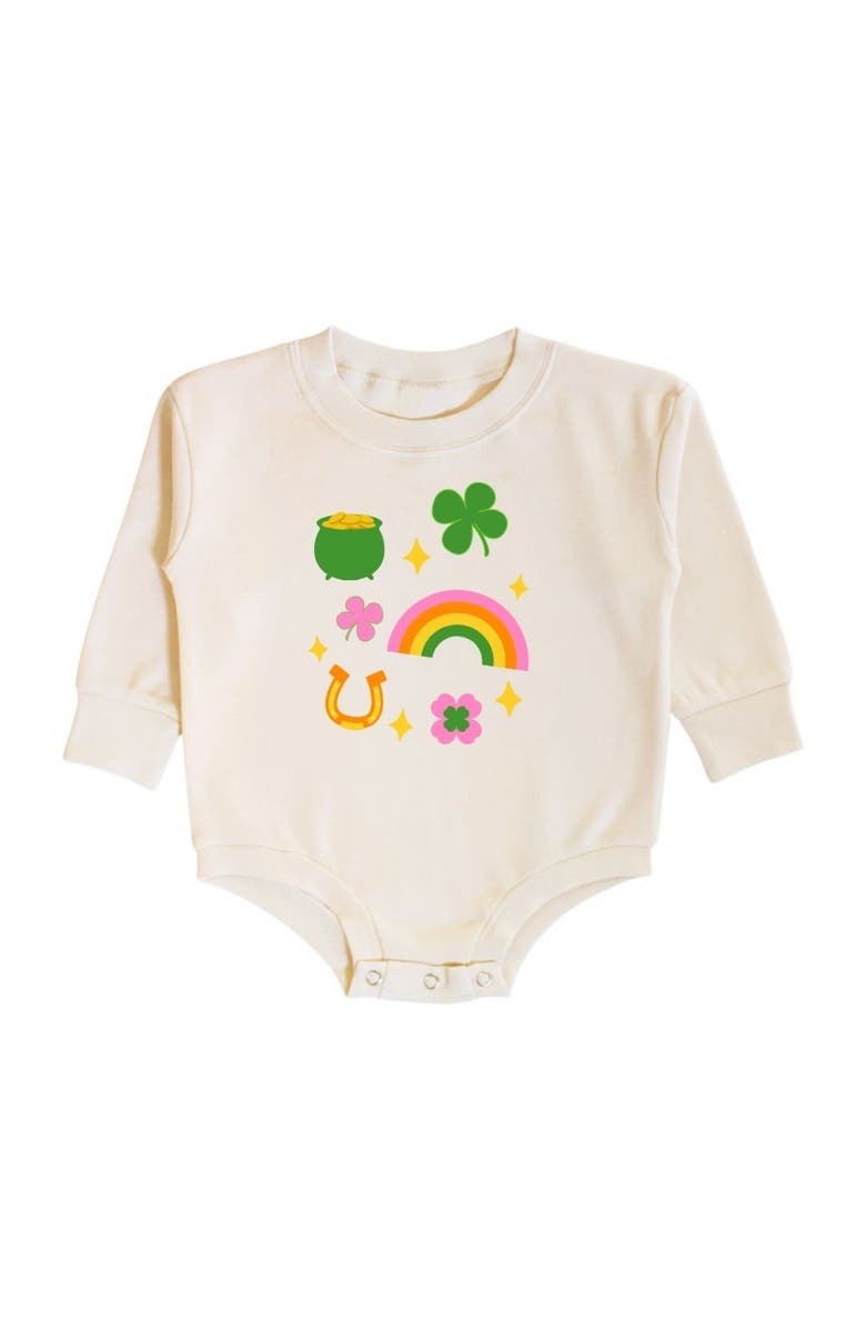Sweet Wink Lucky Doodle St. Patrick's Day Long Sleeve Romper, Main, color, 