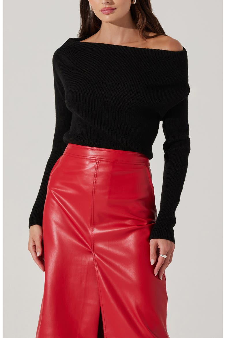 One-Shoulder Rib Sweater, Alternate, color, BLACK