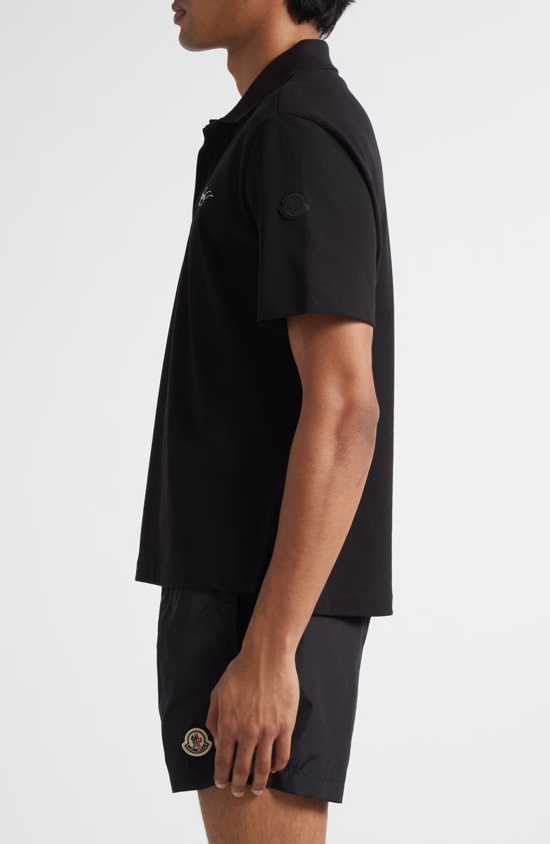 Moncler Logo Patch Cotton Piqué Polo, Alternate, color, Smoky Black