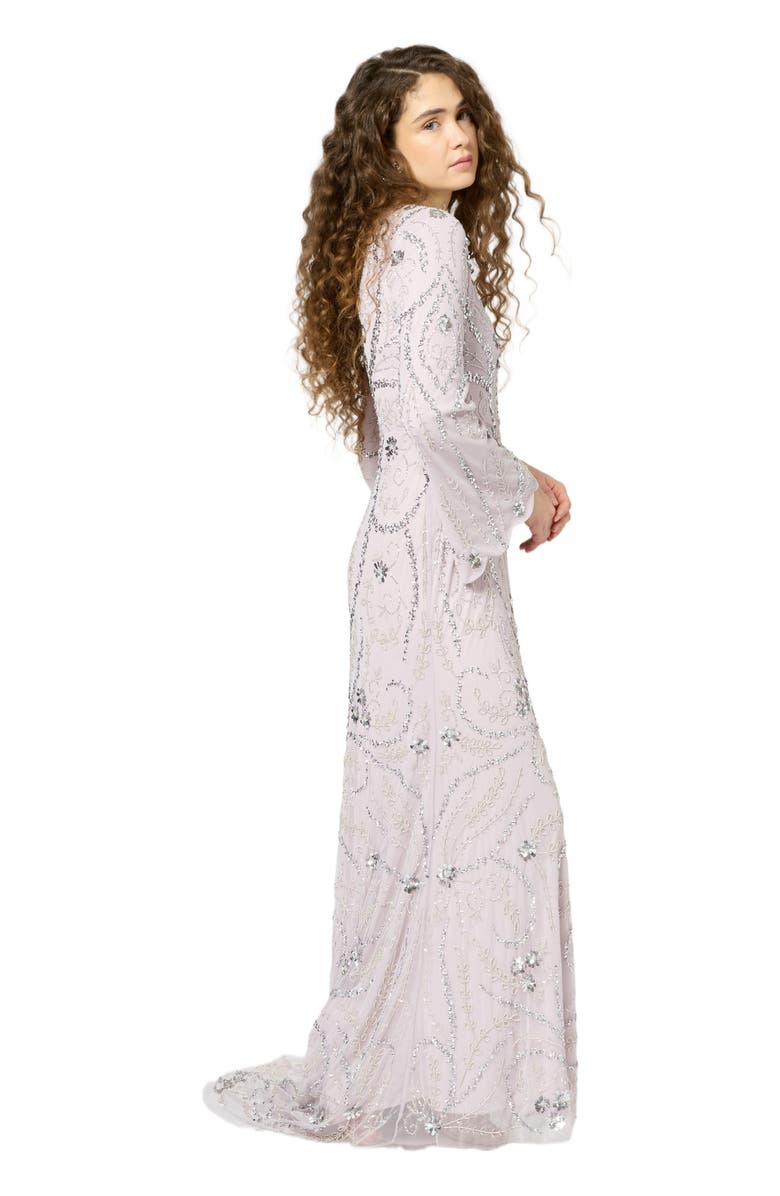 MARYISA Occasion Modest Embellished Sequin Beaded Floral Evening Dress, Alternate, color, Lilac