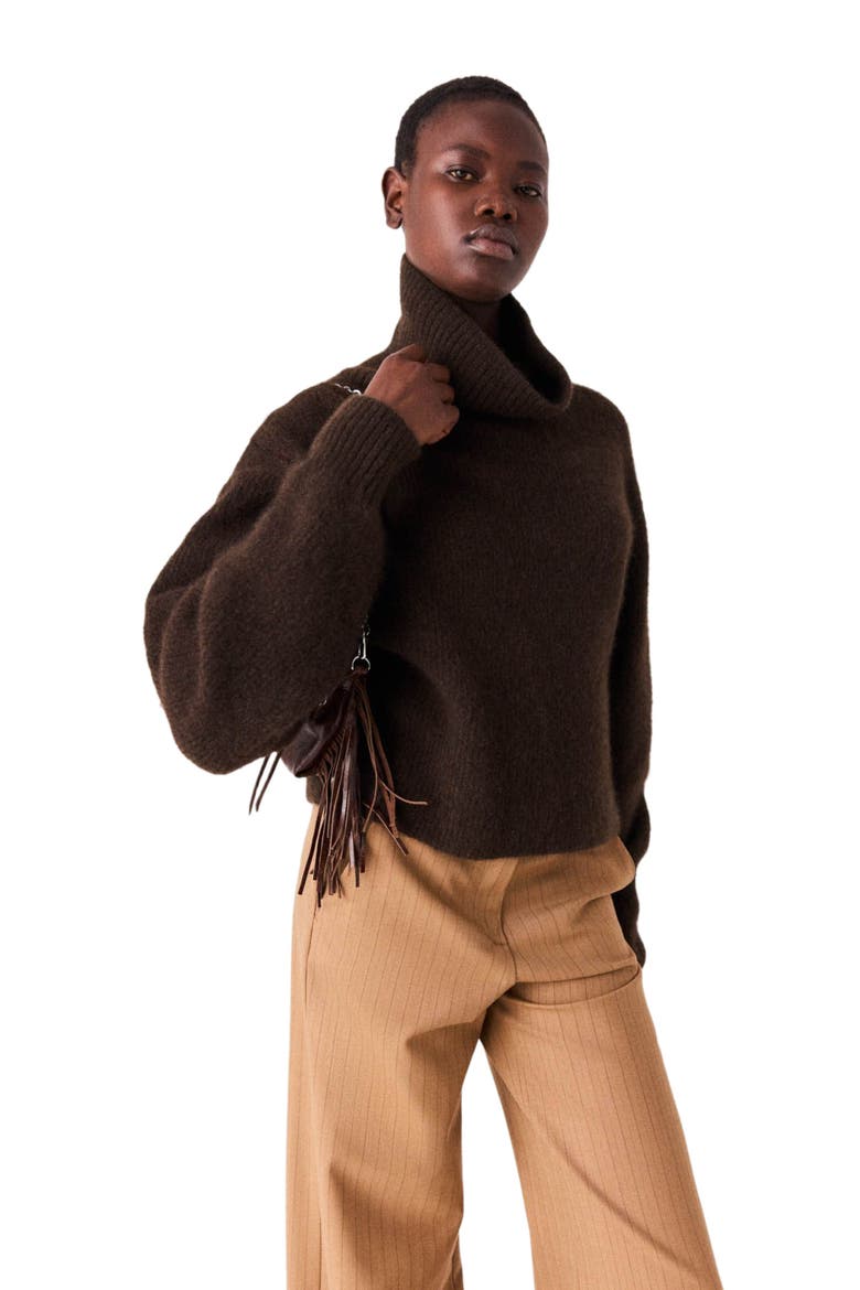 Yak blend roll-neck sweater, Main, color, Dark brown