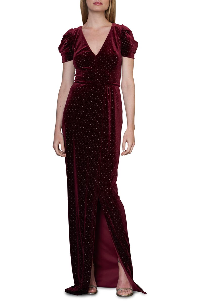 ML Monique Lhuillier Studded Velvet Gown, Main, color,