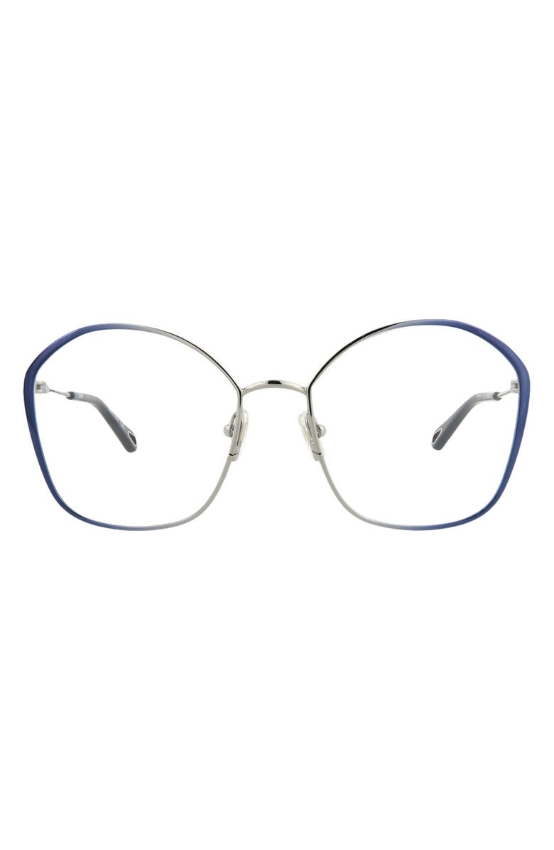 Chloé Core 56mm Round Optical Glasses, Main, color, Blue Blue Transparent