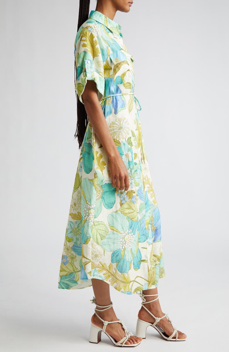 ALEMAIS Janis Floral Print Belted Linen Midi Shirtdress, Alternate, color, 