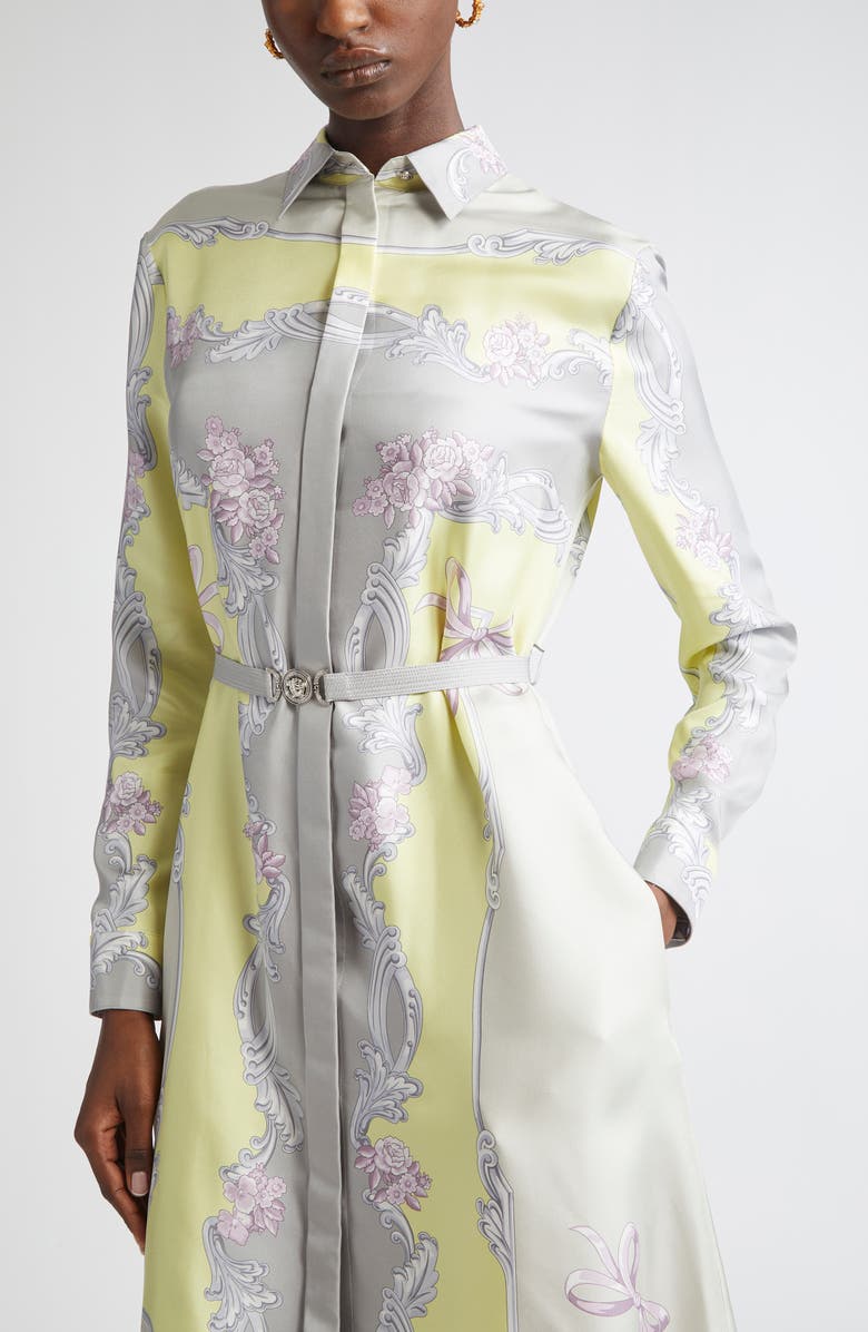 Versace Medusa Cameo Print Belted Long Sleeve Silk Shirtdress, Alternate, color,