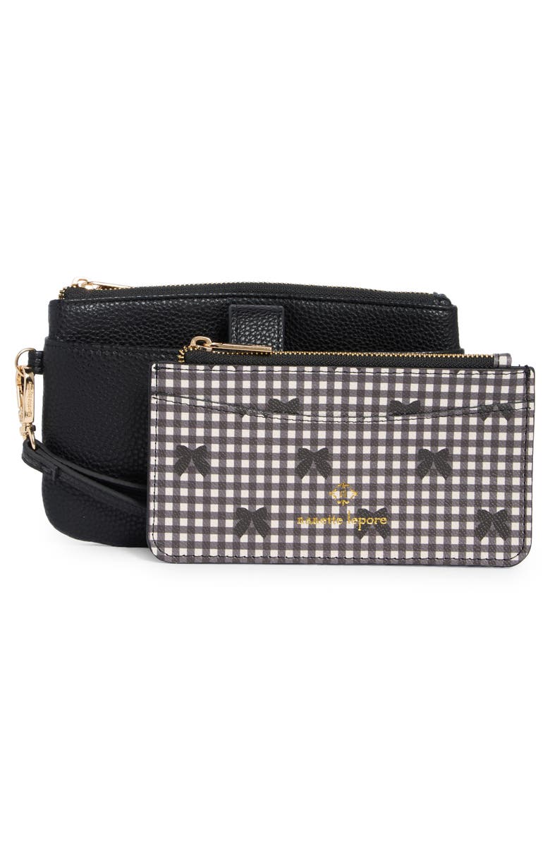 Nanette Lepore Faux Leather Wristlet with Card Case, Alternate, color, Black / Gingham Bows