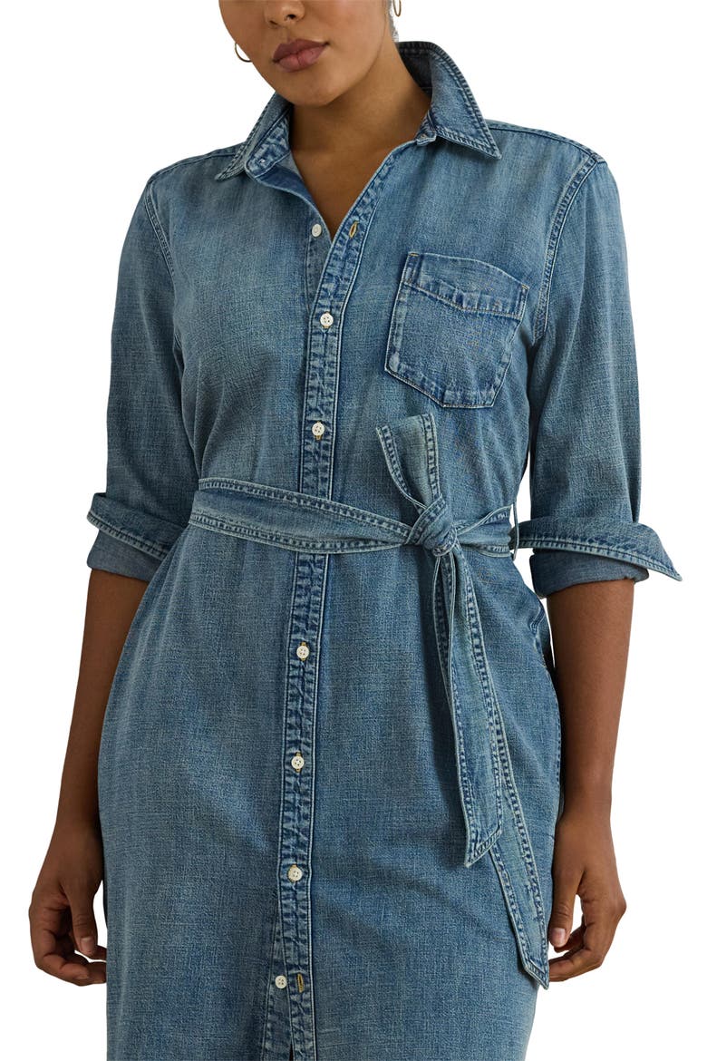 Jameika Long Sleeve Denim Shirtdress, Alternate, color, ODWIN WASH