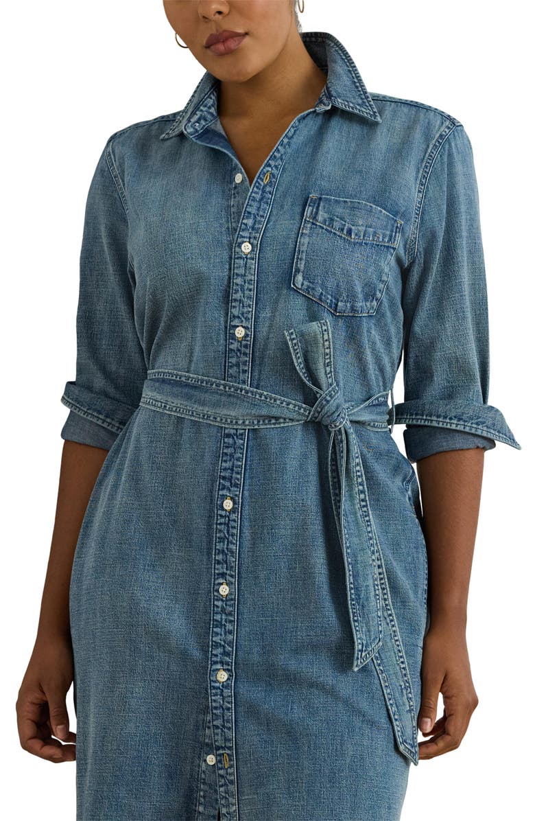 Lauren Ralph Lauren Jameika Long Sleeve Denim Shirtdress, Alternate, color, Odwin Wash