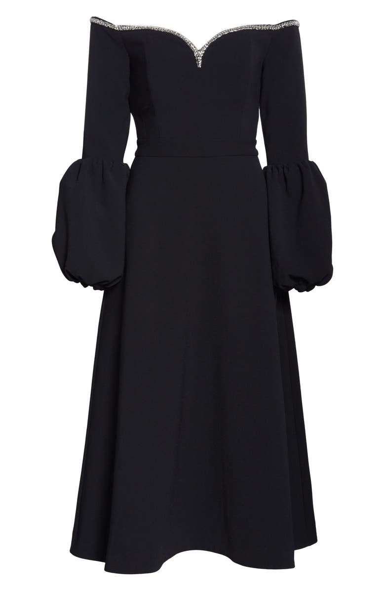 Self-Portrait Crystal Trim Off the Shoulder Long Sleeve Midi Dress, Alternate, color,