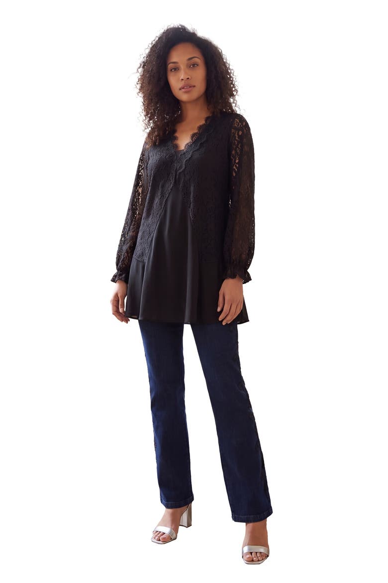 Lace & Georgette Swing Tunic, Main, color, BLACK