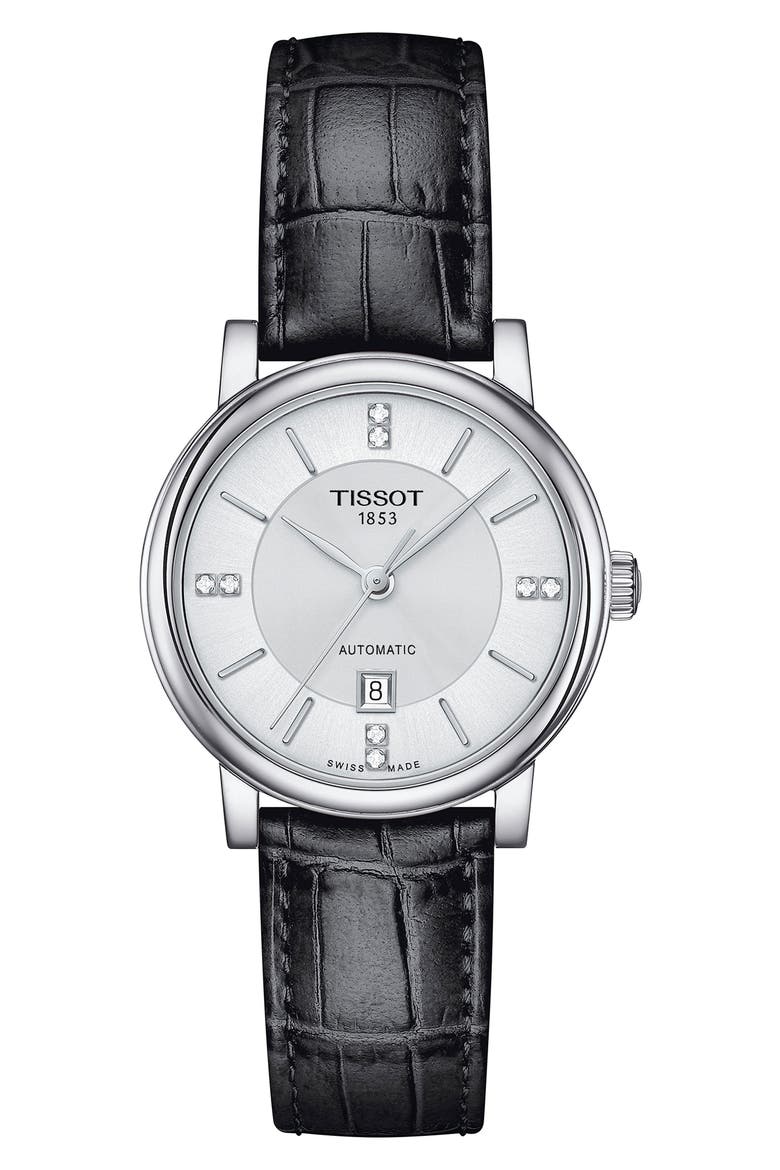 Carson Premium Diamond Leather Strap Watch, 30mm, Main, color, GREY