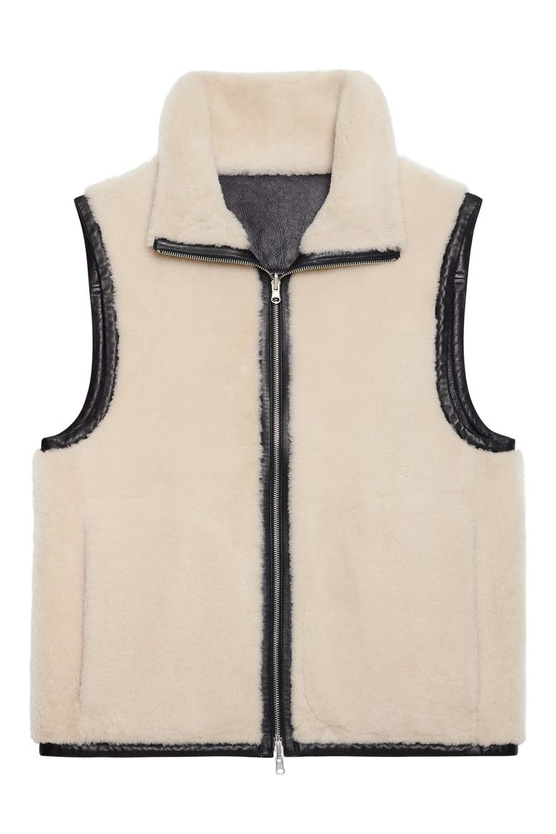 Reversible Genuine Shearling Vest, Alternate, color, CREMELLO/ BLACK