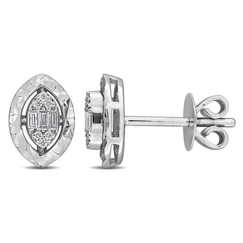 Diamond Cluster Stud Earrings 14k White Gold