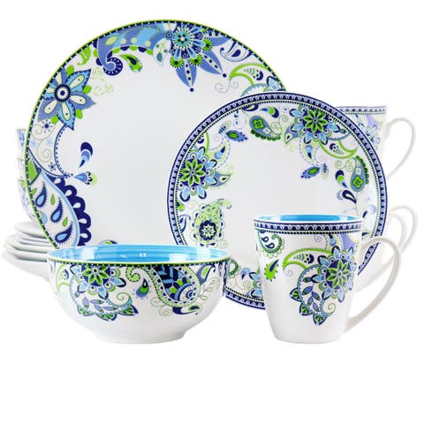 Blue Fiesta 16 Piece Round Porcelain Dinnerware Set