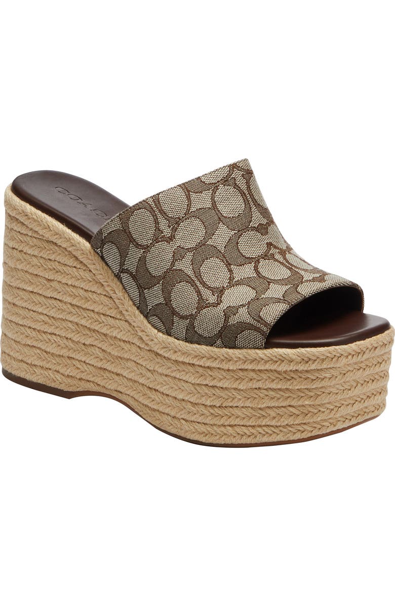 COACH Signature Jacquard Platform Wedge Sandal, Main, color, Oak/ Maple