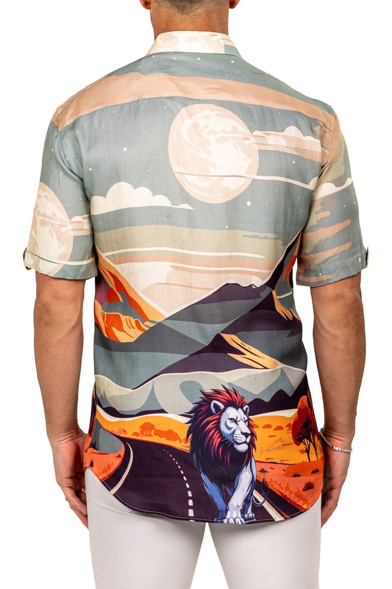 Galileo Marthy Short Sleeve Button-Up Shirt, Alternate, color, BEIGE/ BLUE MULTI