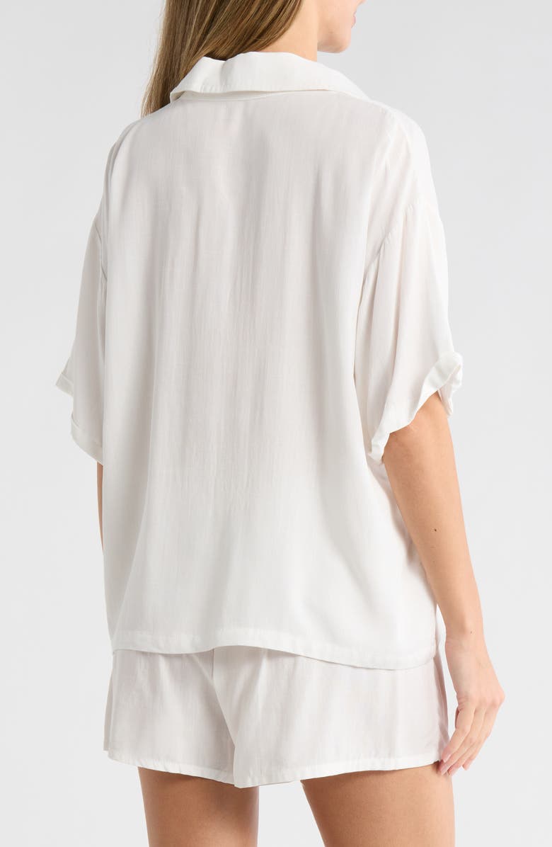 Betsey Johnson Heart Patch Cabana Button-Up Shirt & Shorts Cover-Up Set, Alternate, color, White