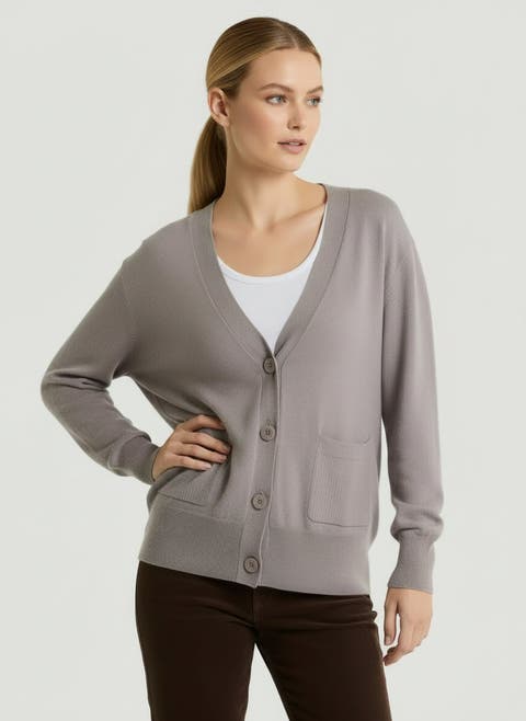 Stretch Organic Cotton Knit Long Sleeve Cardigan