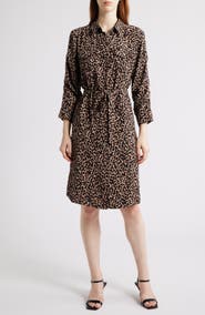 NIC+ZOE Abstract Animal Print Ruched Sleeve Trench Shirtdress
