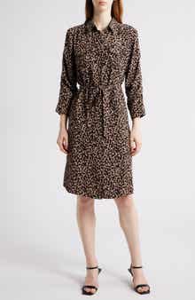 NIC+ZOE Abstract Animal Print Ruched Sleeve Trench Shirtdress