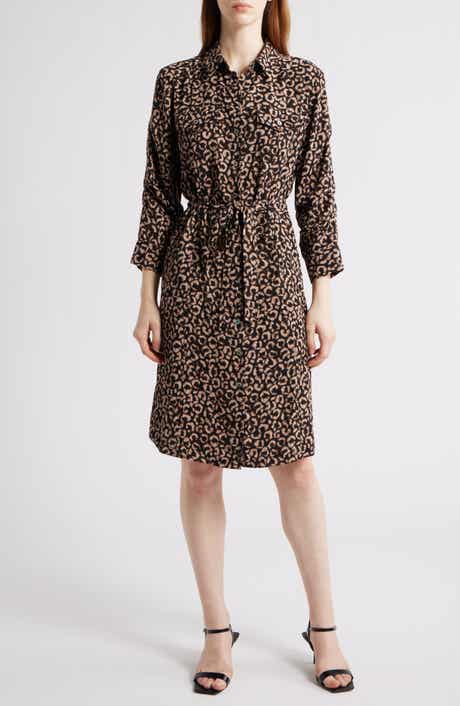 NIC+ZOE Abstract Animal Print Ruched Sleeve Trench Shirtdress