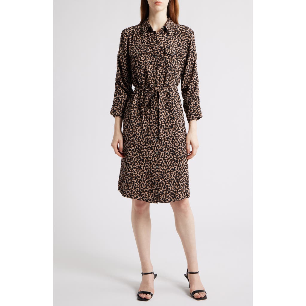 Nic + Zoe Nic+zoe Abstract Animal Print Ruched Sleeve Trench Shirtdress In Multi