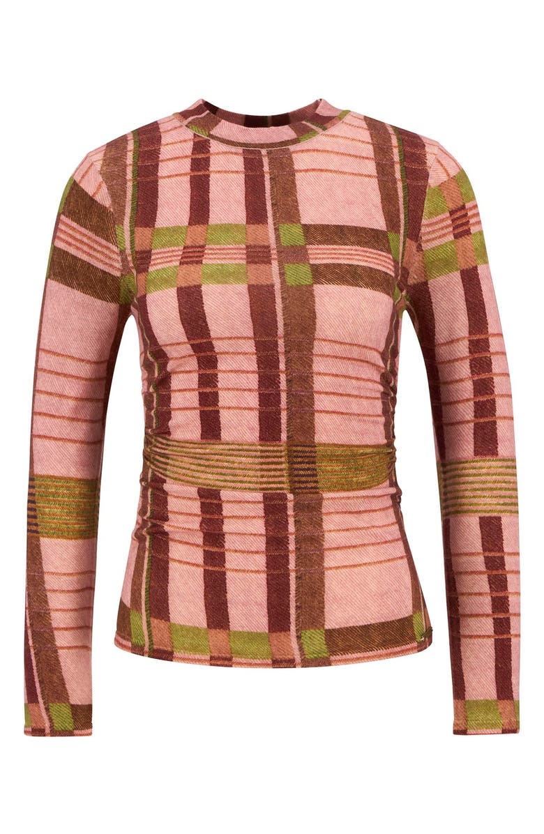 Barbour x Farm Rio Thalita Abstract Tartan Knit Top, Alternate, color, Pink Tartan