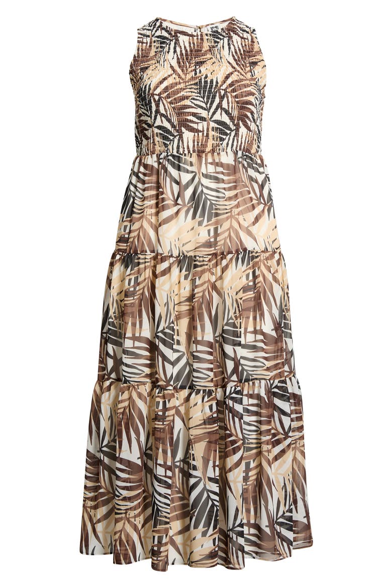 Smocked Bodice Tiered Maxi Dress, Alternate, color, WHITE DOVE MULTI