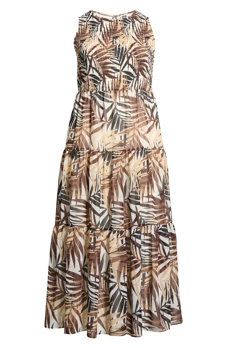 Anne Klein Smocked Bodice Tiered Maxi Dress, Alternate, color, White Dove Multi