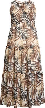 Anne Klein Smocked Bodice Tiered Maxi Dress