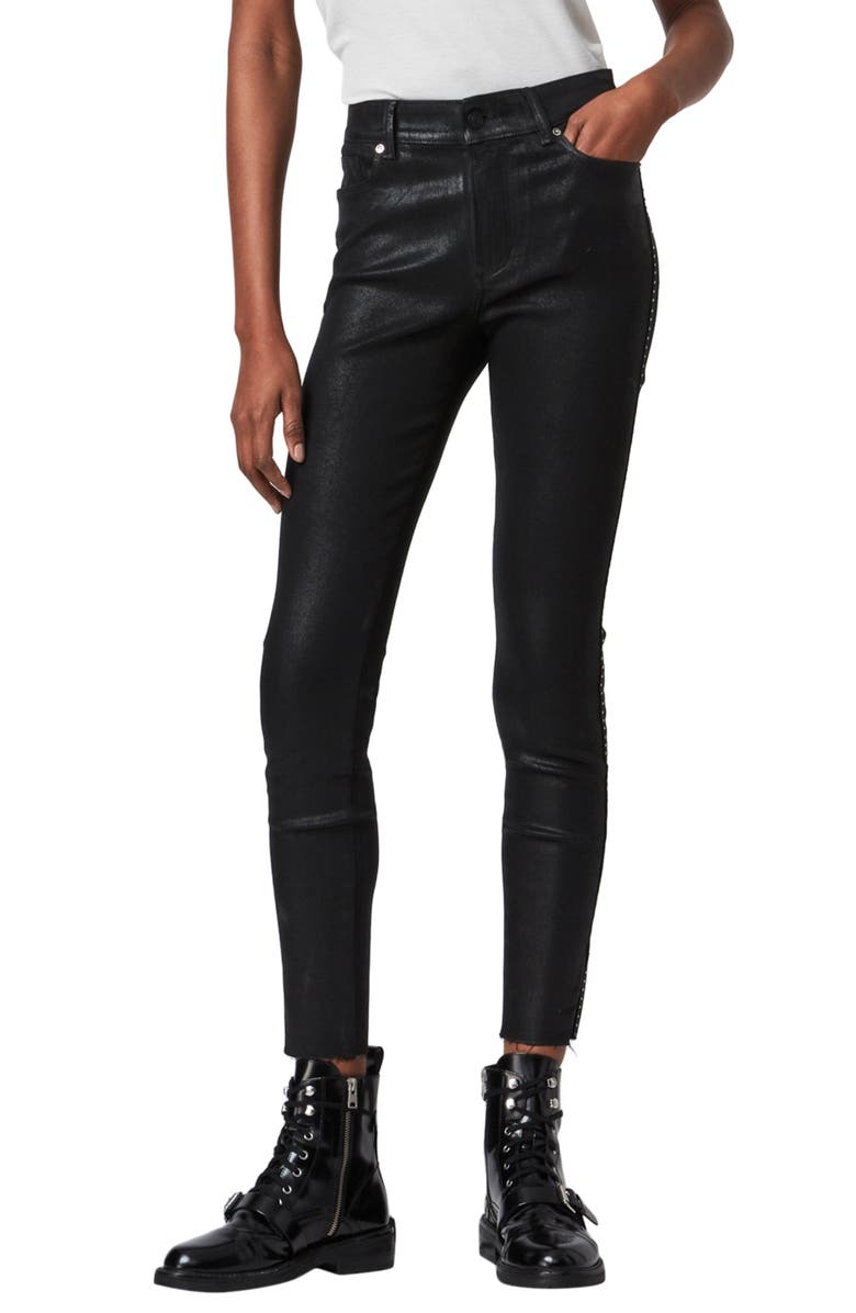 AllSaints Miller Studded Coated Skinny Jeans, Main, color, 
