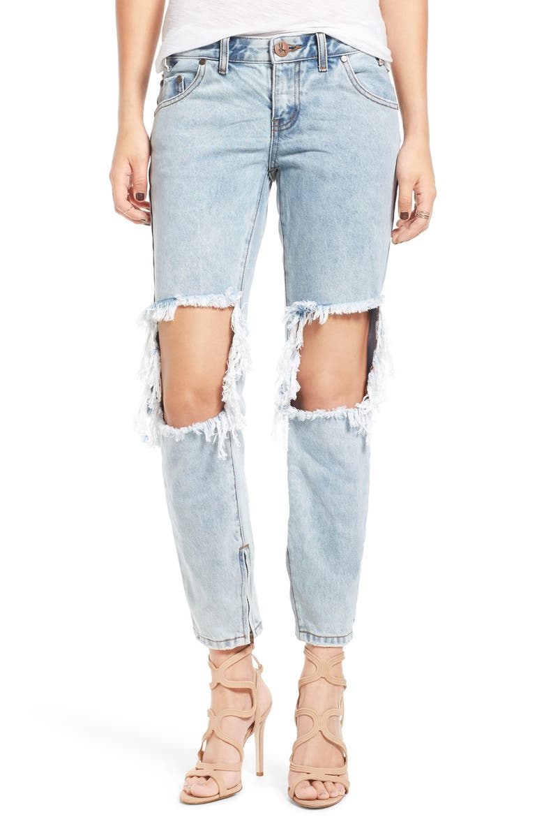 'Freebird' Destroyed Skinny Jeans, Main, color, BLUE MALT
