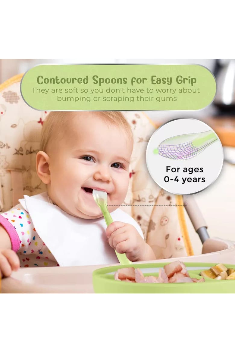 Silicone Suction Divided Plate and Spoon Toddler Training Self Feeding Set, Alternate, color, Sage