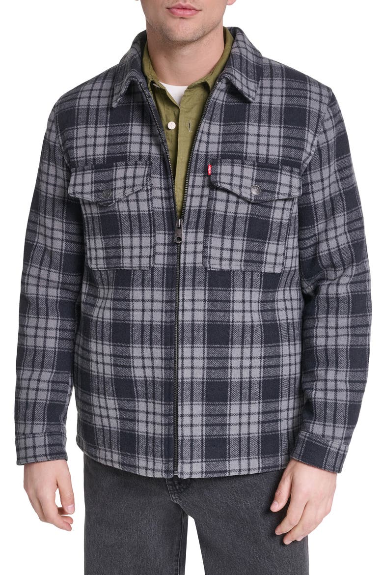 Zip Front Shacket, Main, color, NAVY GREY