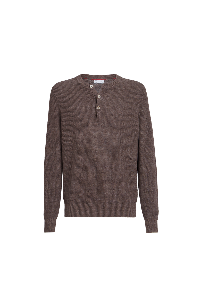 Brunello Cucinelli Sweater with Henley collar, Main, color, Hazelnut