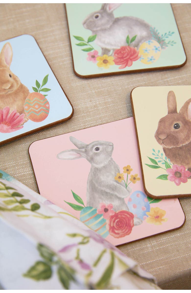 C&F Home Easter Rabbits & Flowers Set of 4 Drink Sitter Coasters 4", Alternate, color, Brown